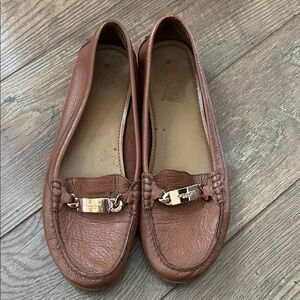 Coach Women's Tan Leather Loafers with Gold Accent